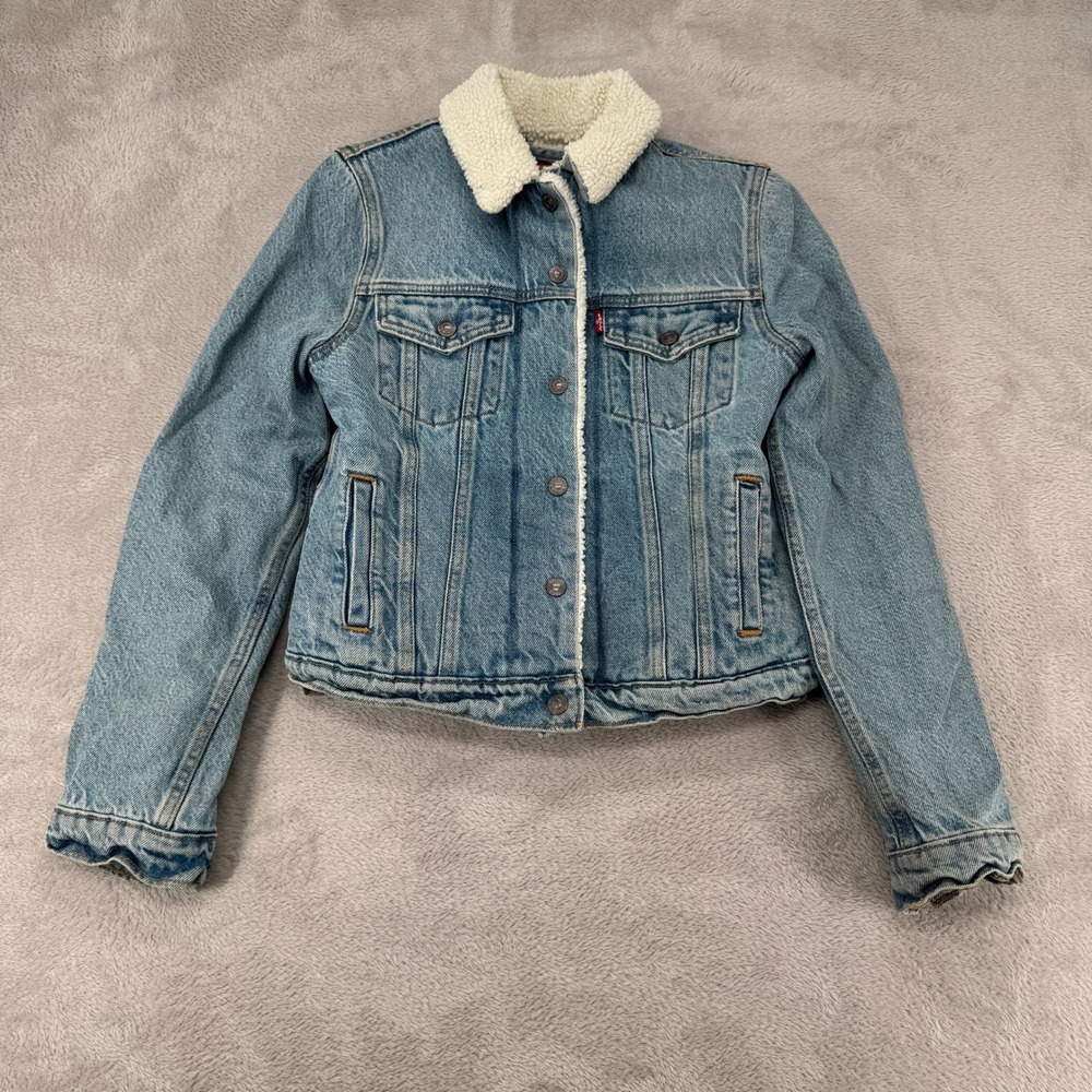 Levi Strauss & Co Womens Sherpa Lined Denim Jacket Size XS Blue Preowned